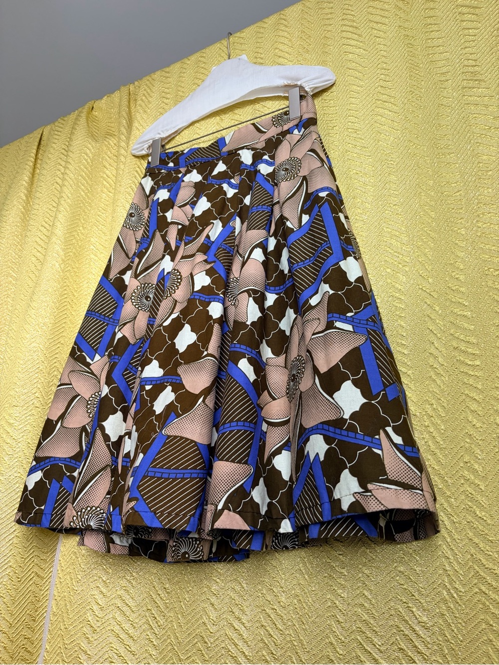 Francis Benedict Printed Circle Skirt in Brown, Pink & Blue